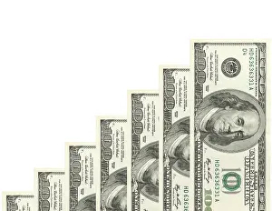 Studio Shot Currency Prints: Steps made of dollars on white background