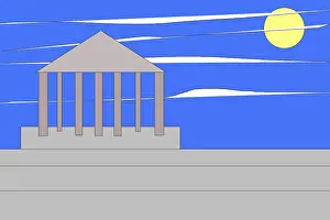 Religious Building Depiction Prints: Steps up to the temple, background blue sky