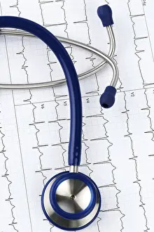 Heart Disease Diagnosis Prints: Stethoscope and electrocardiogram
