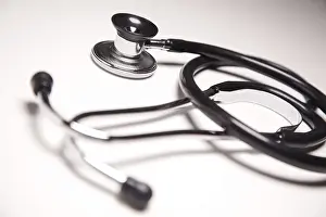 Deserted Hospital Scene Prints: Stethoscope on gradated background with selective focus
