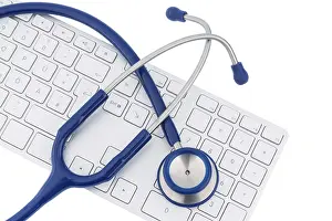 Austria Healthcare System Prints: Stethoscope and keyboard of a computer