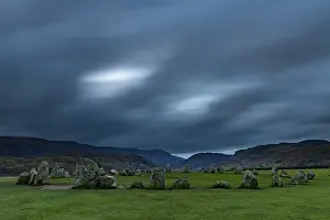 British Historic Sites Prints: Stone Circle with Dark Cloud Sky