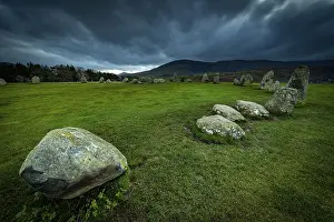 Central England Nature Reserve Prints: Stone circle with dramatic cloud sky