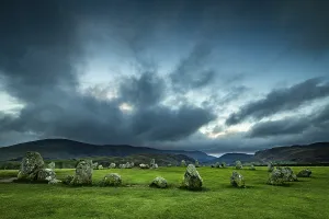 Atmospheric European Landscape Prints: Stone circle with dramatic clouds