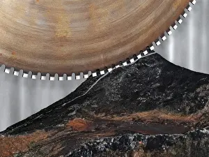 Handicraft Tools Prints: Stone-processing industry theme with rock and circular saw