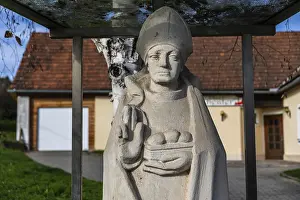 Prints of Stone sculpture, St Nicholas of Myra, St. Nikolai im Sausal, Styria, Austria Sculpture Prints: St Nicholas of Myra Stone Sculpture Print, Austria