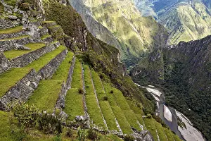 Machu Picchu Terraces Prints: Stone terraces with deep valley