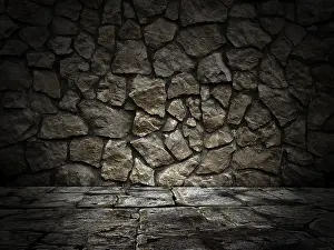 Old Building Exterior Prints: Stone wall and floor. lighting effect