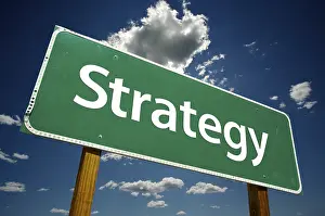 Dramatic Road Sign Prints: Strategy road sign with dramatic clouds and sky