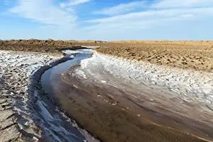 Uninhabited Desert Scenery Prints: Stream flowing through the Dasht-e Lut