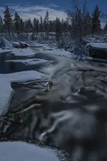 Scandinavian Night Shot Prints: Stream in moonlight, Norrbotten