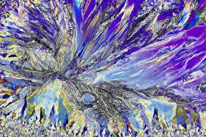 Close Up Macro Prints: This striking image captures the vibrant and intricate patterns of microcrystals under a microscope