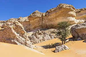 Western Asia Barren Landscapes Prints: Striking rocks surrounded by windswept sand structures