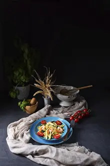 Healthy Pasta Dish Prints: Strozzapreti pasta with spinach and prawns