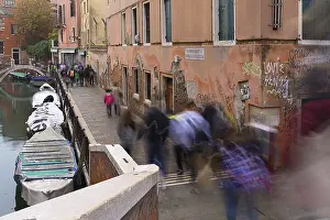 Deserted Streets Of Venice Prints: Students on their way to school