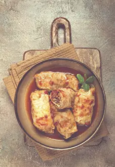 Tomato Sauce Dish Prints: Stuffed cabbage rolls with minced meat