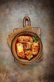 Balkan Food Photography Prints: Stuffed cabbage rolls with minced meat