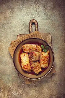Stuffed Cabbage Rolls Prints: Stuffed cabbage rolls with minced meat