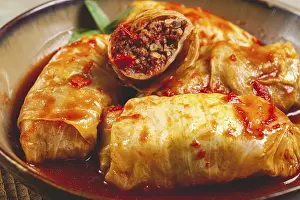 Balkan Food Photography Prints: Stuffed cabbage rolls with minced meat