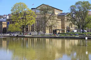 Prints of Stuttgart State Opera, Reflection in the Eckensee, Upper Palace Garden, State Capital Stuttgart, Baden-Wurttemberg, Germany Stuttgart State Opera, Reflection in the Eckensee, Upper Palace Garden Opera Prints: Stuttgart State Opera Print, Germany