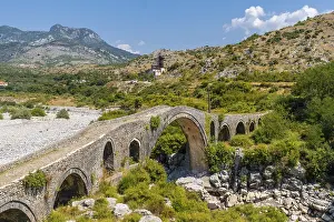 Prints of Summer view of the Old Mes bridge near Shkoder. Albania, Europe. Ottoman stone arch bridge Ura e Kadiut River Prints: Summer View of Ura e Kadiut Print, Albania