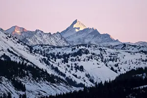 Austria Evening Sky Prints: Summit of Grossglockner at sunset in winter