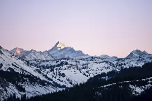 Austria Evening Sky Prints: Summit of Grossglockner at sunset in winter