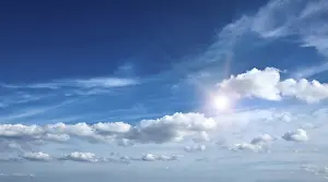 Blue Cloudless Sky Prints: Sun with clouds in blue sky