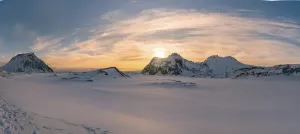 Remote Wilderness Exploration Prints: The sun sets behind the rugged