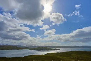 Prints of The sun shines through the clouds over a calm body of water, Loch Torridon, Balgy, Strathcarron, Scotland, United Kingdom, Great Britain Lake Prints: Print of Loch Torridon, Scotland