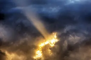 Orkney Islands Scotland Prints: Sunbeam through gap in clouds, dramatic evening sky