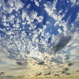 Deserted British Landscape Prints: Sunbeams behind clouds, evening sky in summer