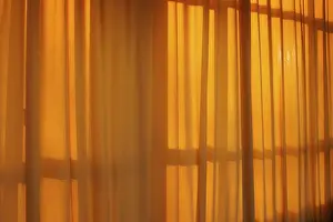 Red Curtain Interior Prints: Sunlight behind a curtain