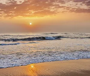 Indian Coastal Landscape Prints: Sunrise on beach with dramatic sky