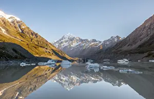 Glacial Lake Photography Prints: Sunrise, reflection in Hooker Lake