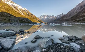 Glacial Lake Photography Prints: Sunrise, reflection in Hooker Lake