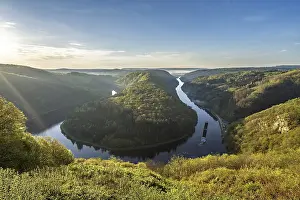 Deserted River Scenery Prints: Sunrise over the Saar Loop in Mettlach in spring