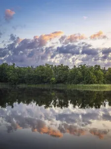 Overcast Sky Reflection Photo Prints: Sunrise in Seedorf am Schaalsee with clouds and reflection