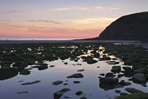 Deserted Beach Evening Scene Prints: Sunset on the beach of St Bees
