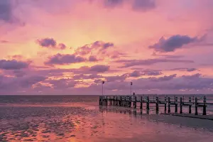 Wooden Bridge Germany Prints: Sunset on the beach of Utersum