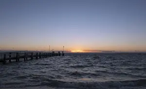 Wooden Bridge Germany Prints: Sunset on the beach of Utersum