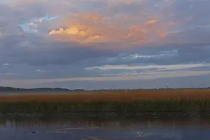 European River Scenery Prints: Sunset with cloud formation on the Trebel River