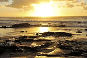 European Seaside Atmosphere Prints: Sunset and clouded sky reflected in the Atlantic Ocean