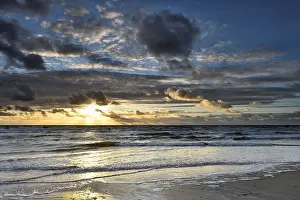 Sunset On The North Sea Prints: Sunset with clouds on the beach