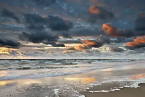 Dutch Evening Sky Prints: Sunset with clouds on the beach