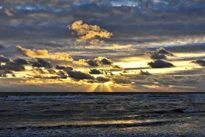 Sunset On The North Sea Prints: Sunset with clouds on the beach