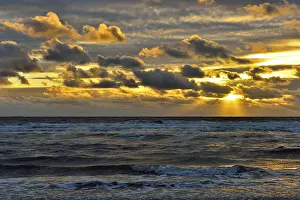 Sunset On The North Sea Prints: Sunset with clouds on the beach