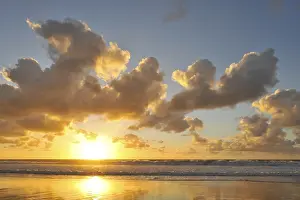Atlantic Ocean Reflections Prints: Sunset and cloudy sky with reflection on the Atlantic Ocean