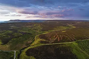 Artificial Lake Landscape Photo Prints: Sunset over Cod Beck Reservoir from a drone