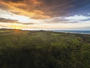 Sunset Over Artificial Lake Prints: Sunset over Cod Beck Reservoir from a drone